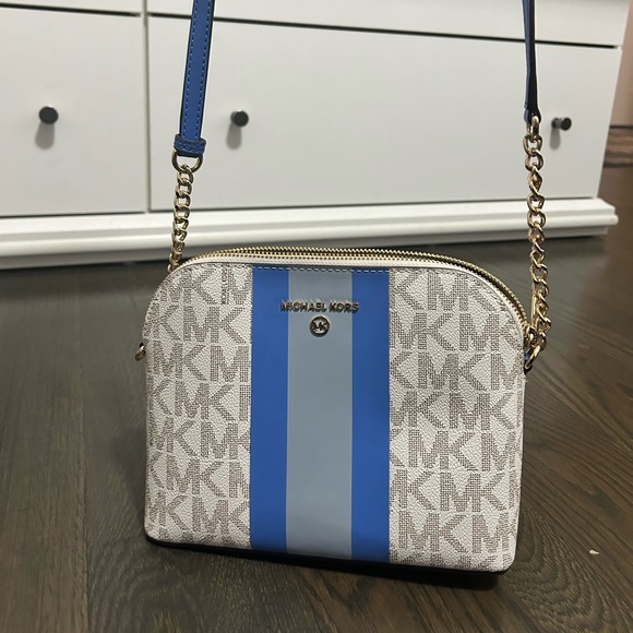 Bags Michael Kors Large Logo Dome Crossbody Bag With Blue Stripe Poshmark